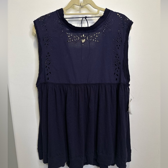 Free People Bella Babydoll Tank Top Navy Blue Tie back Woman Large New XS - Picture 7 of 11
